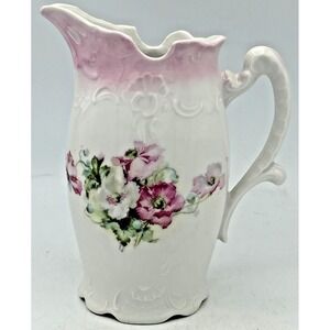 Antique Porcelain Creamer Soule Furnishing Pink‎ Floral Cottage Core Vtg 6.25"